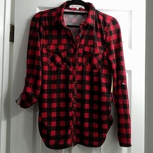 Maternity Fall red and black plaid blouse